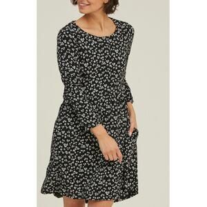 Fat Face Daisy Breeze Nina Dress Womens Size 14 Black Floral Pockets Long Sleeve